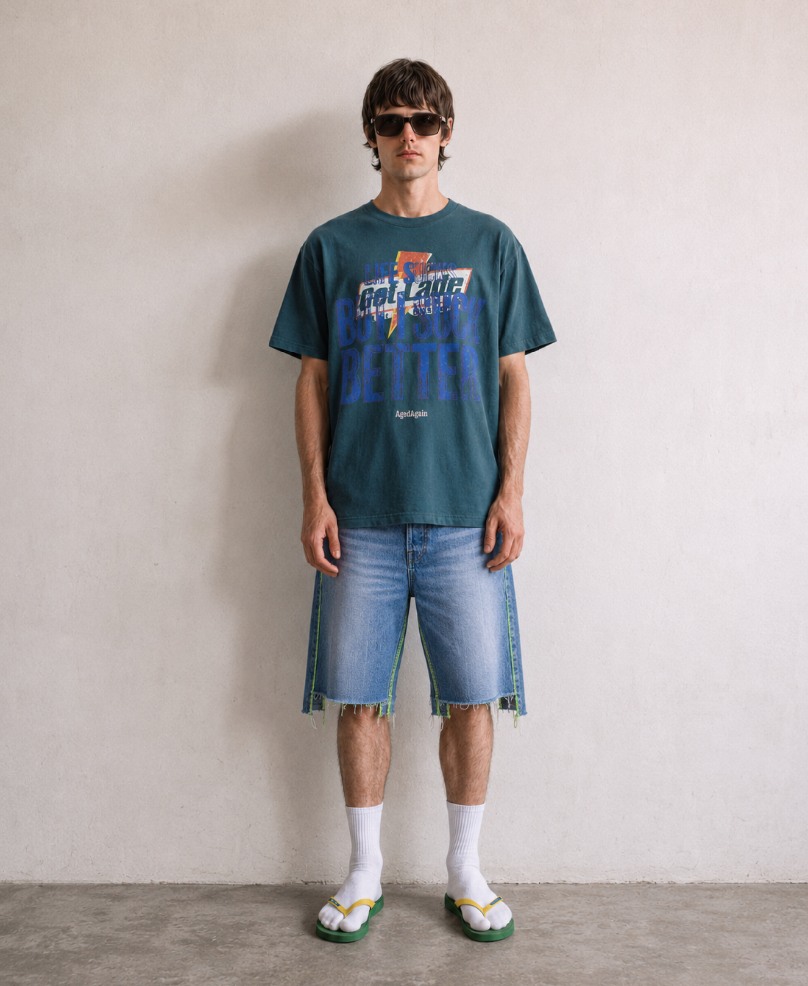 Life Sucks - Tee - Beige - model front