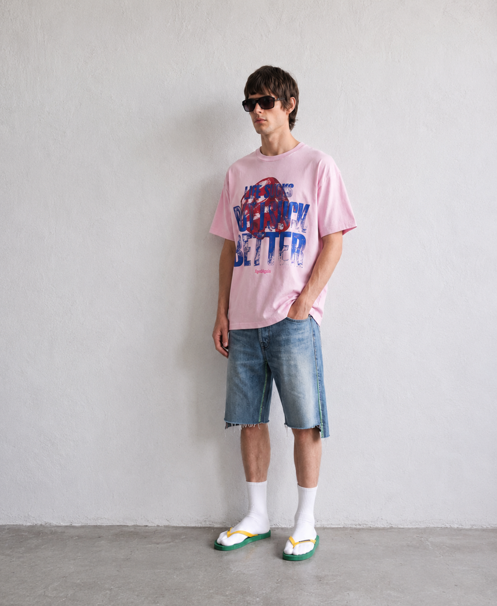 Life Sucks - Tee - Steel Blue - model front